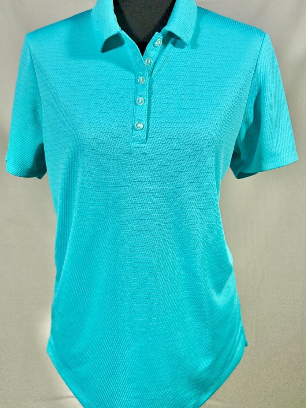 Callaway Opti Dri Golf Polo Women’s L Teal Green Textured 5 Button EUC